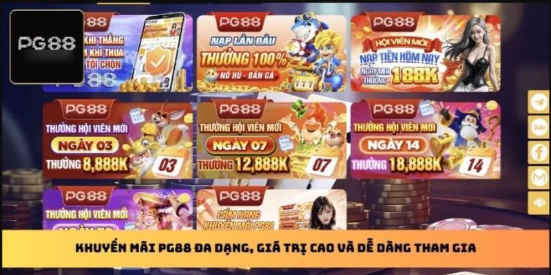 Chương trình khuyến mãi PG88 đa dạng các lựa chọn dành cho người chơi.